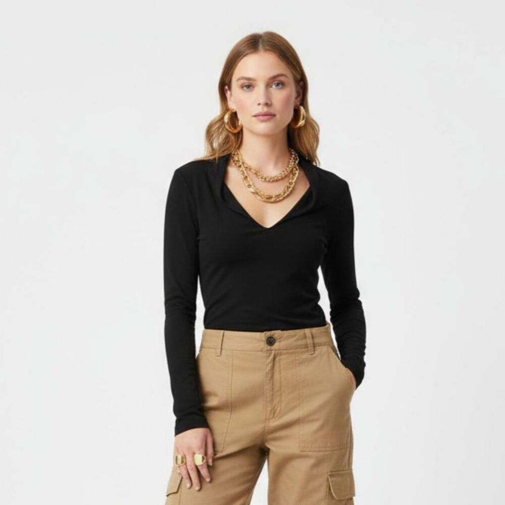 Wolford Black Long Sleeve V Neck Tee Shirt Top M